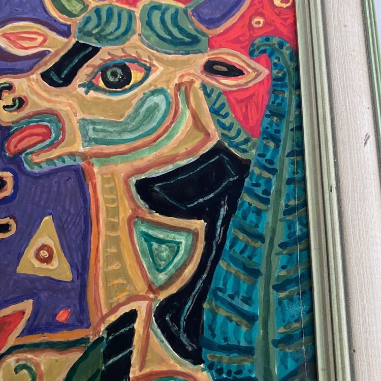 Gouache composition moderne par M. Debiève animaux XXe