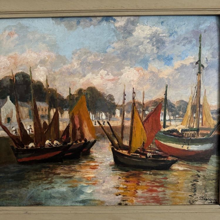 Öl auf Karton von Henri Malfroy Savigny Fischereihafen