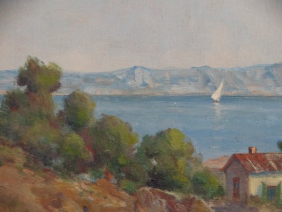 20th century French school. The count. Provencal landscape. Oil on panel signed.
