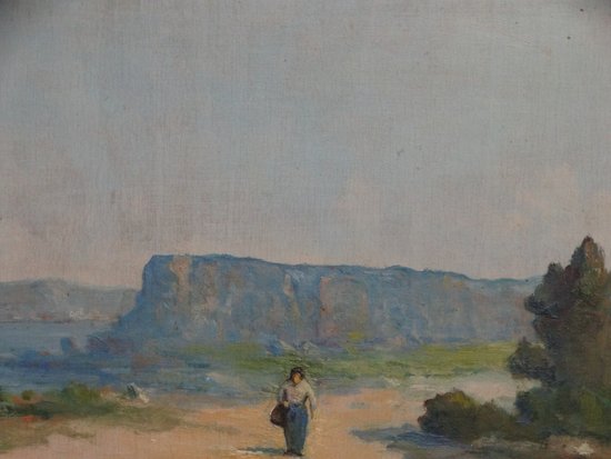 20th century French school. The count. Provencal landscape. Oil on panel signed.