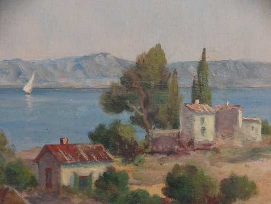 20th century French school. The count. Provencal landscape. Oil on panel signed.