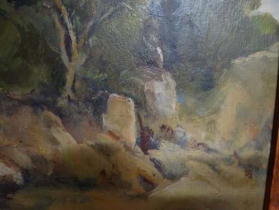 20th century French school. The count. Provencal landscape. Oil on panel signed.