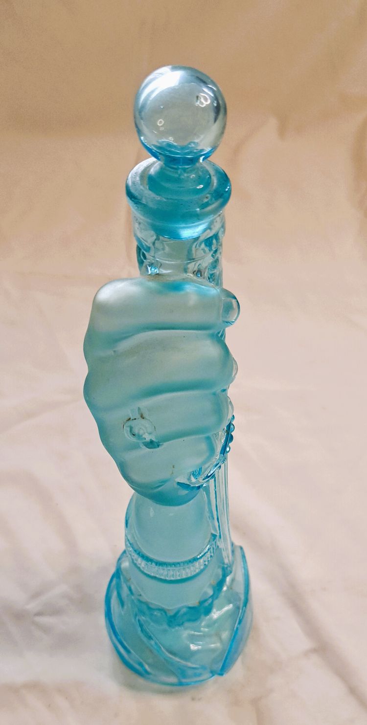 Blue bottle or flask Legras hand with dagger 19th century