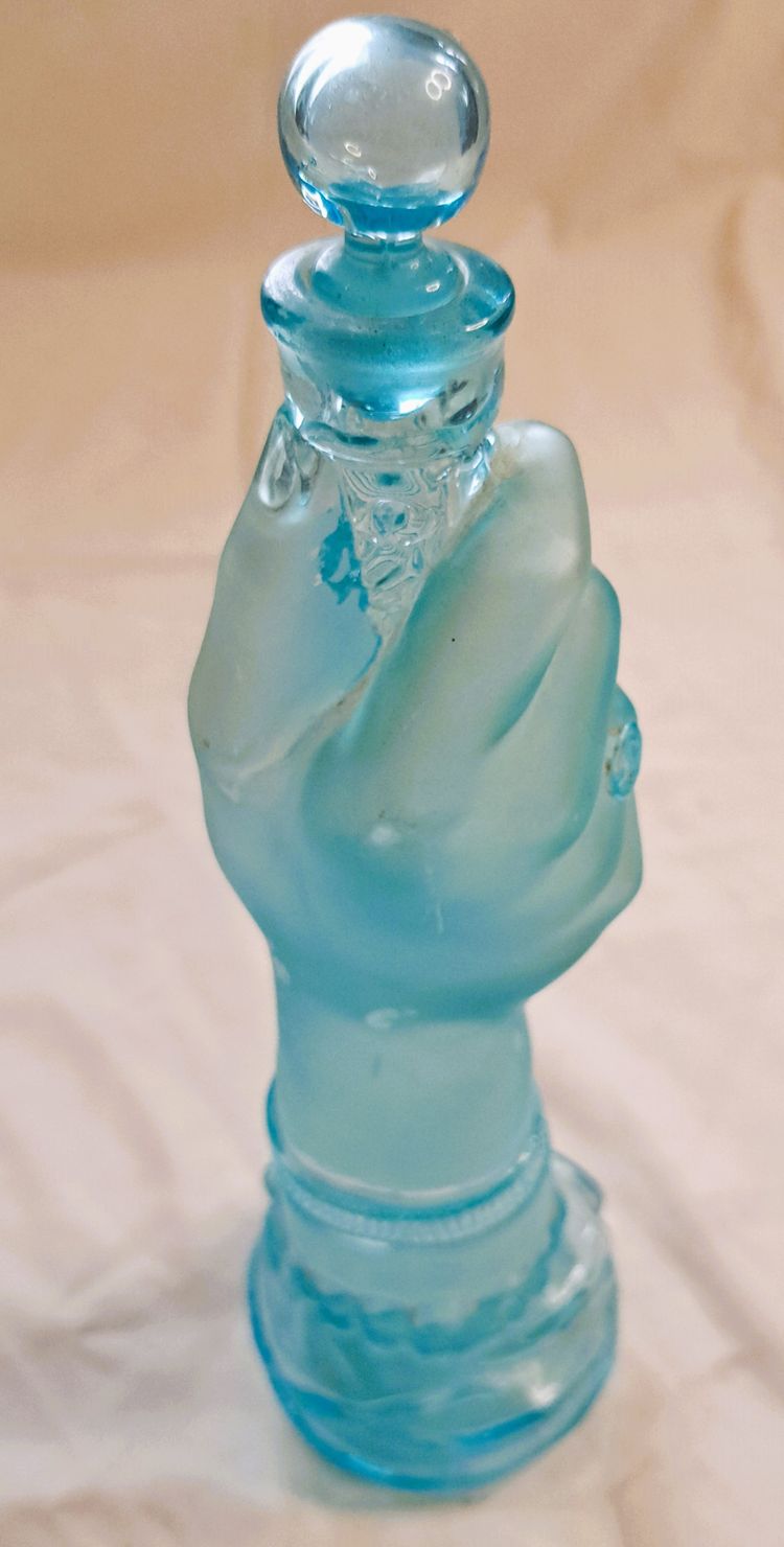Blue bottle or flask Legras hand with dagger 19th century
