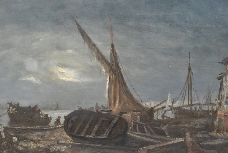 J Suchet, Paysage De Bord De Mer De Nuit, Marseille, Öl auf Leinwand XIX.