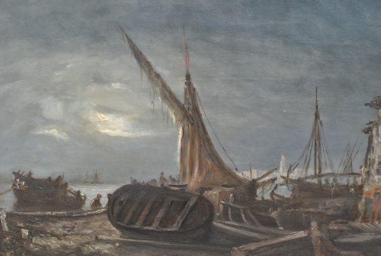 J Suchet, Paysage De Bord De Mer De Nuit, Marseille, Öl auf Leinwand XIX.