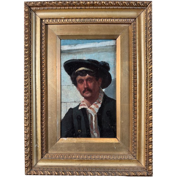 Attributed to Franck Holl (1845-1888) - Portrait of a Man with a Hat