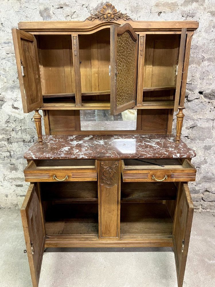 Buffet Deux Corps Style Louis XVI En Noyer Blond