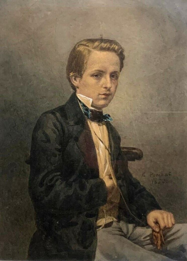 Scuola svizzera del XIX secolo (1856) : Ritratto ad acquerello su carta pergamena