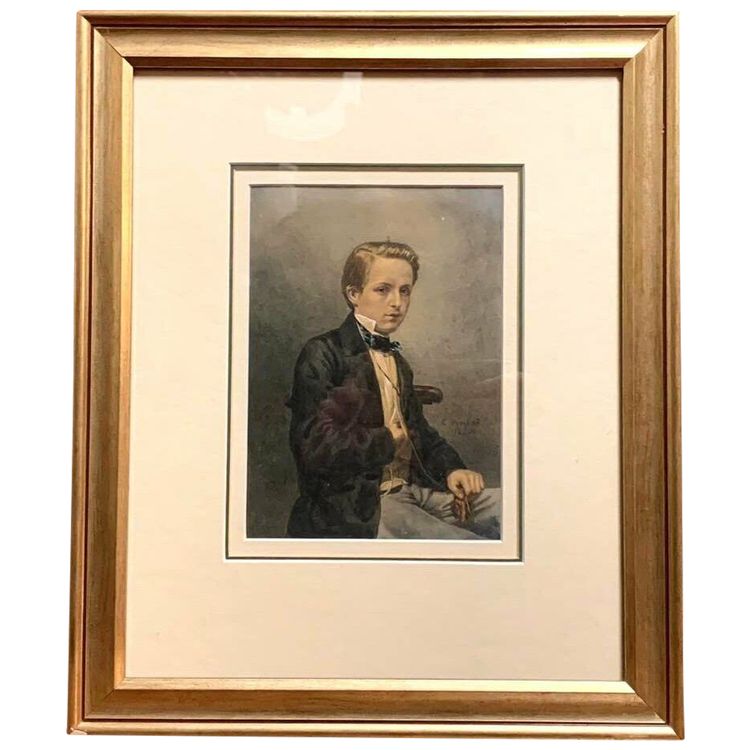 Scuola svizzera del XIX secolo (1856) : Ritratto ad acquerello su carta pergamena