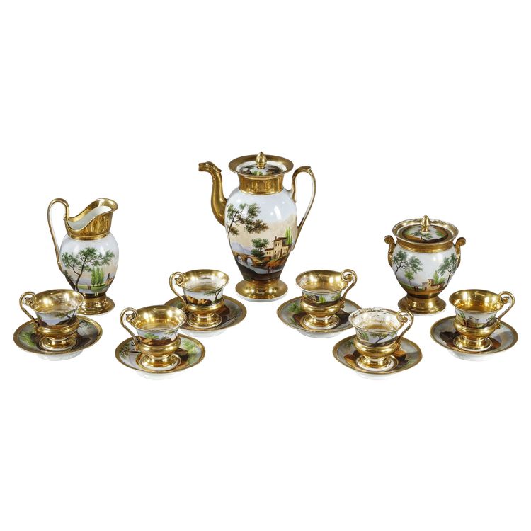 PARIS PORCELAIN SERVICE WITH LANDSCAPE DECORATION