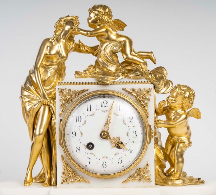 Eine Garnitur Aus Vergoldeter Bronze Und Weißem Marmor; 19.