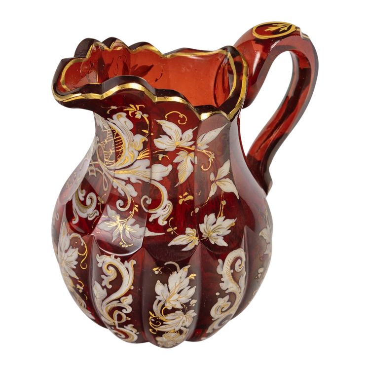 Brocca in cristallo rosso di Boemia in miniatura, fine XIX secolo