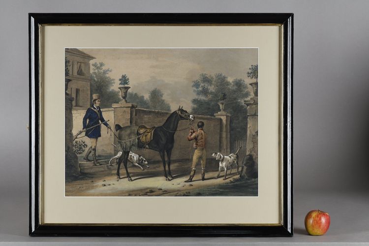 TWO COLOR ENGRAVINGS ENHANCED WITH GOUACHE SIGNED CARLE VERNET