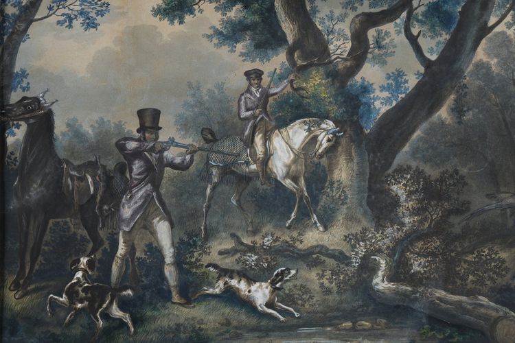 TWO COLOR ENGRAVINGS ENHANCED WITH GOUACHE SIGNED CARLE VERNET