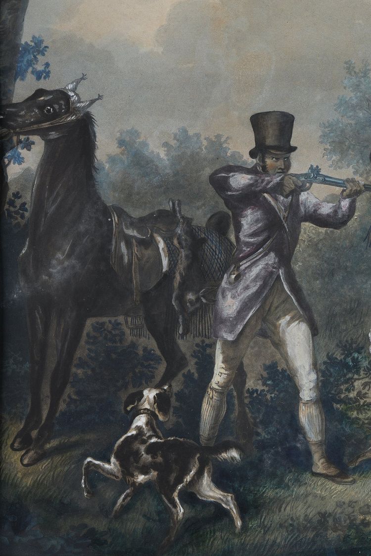 TWO COLOR ENGRAVINGS ENHANCED WITH GOUACHE SIGNED CARLE VERNET