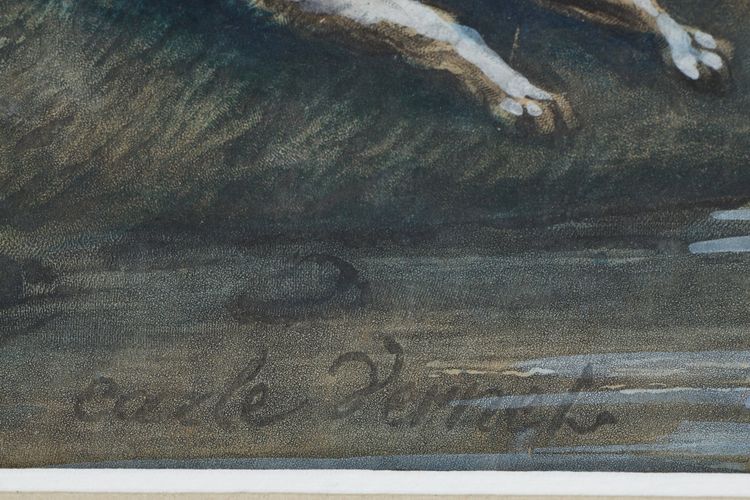 TWO COLOR ENGRAVINGS ENHANCED WITH GOUACHE SIGNED CARLE VERNET