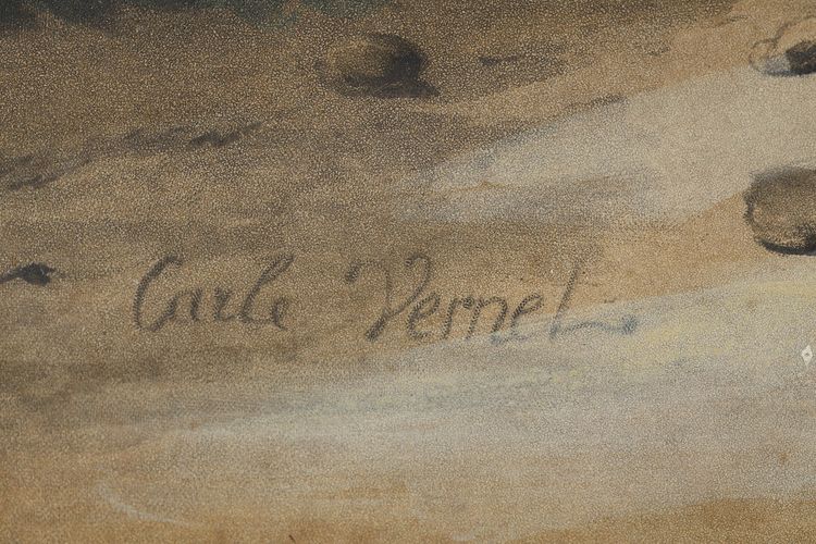 TWO COLOR ENGRAVINGS ENHANCED WITH GOUACHE SIGNED CARLE VERNET