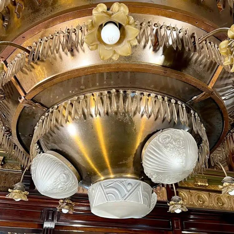 Lampadario Art Déco in rame, diametro 185 cm