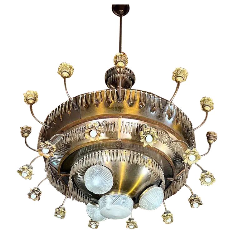 Lampadario Art Déco in rame, diametro 185 cm