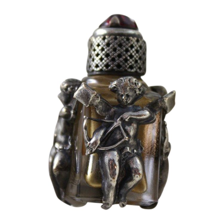Flacon à parfum miniature en verre et monture en argent "Cupidon" fin 19ème siècle