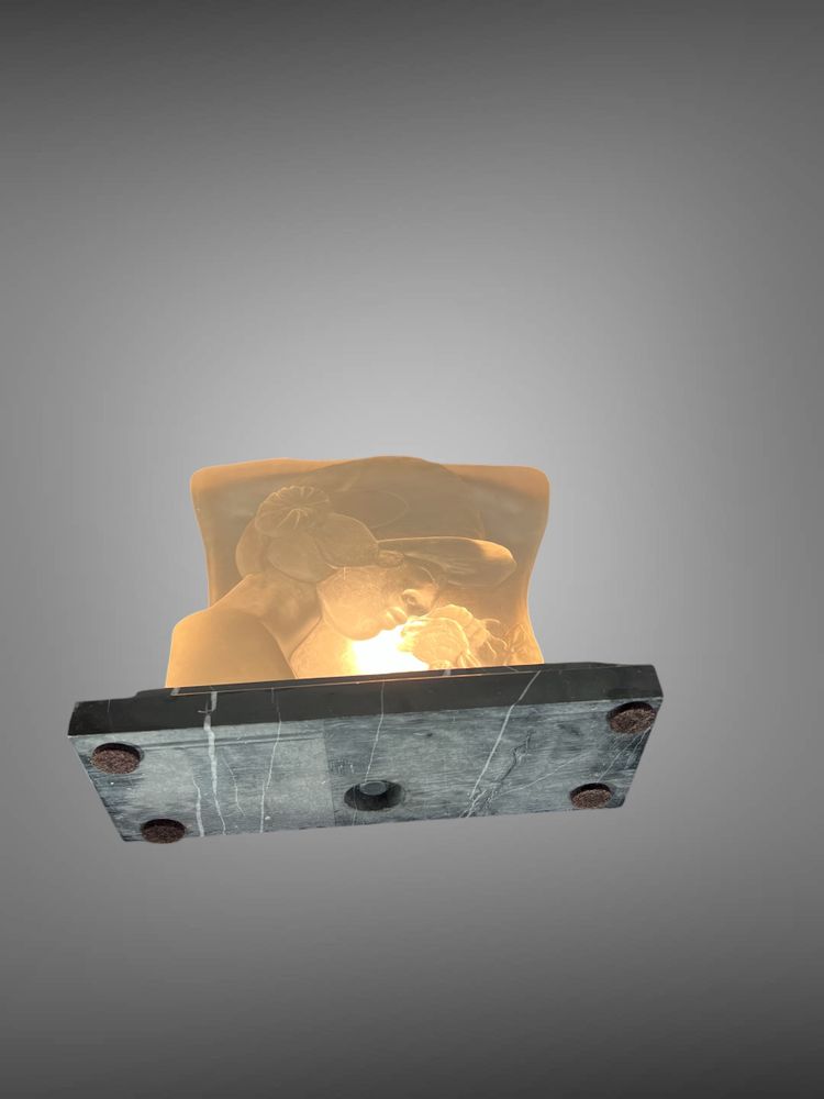ART DECO PERIOD LAMP IN GLASS PASTE ON MARBLE BASE "WOMAN'S FACE"