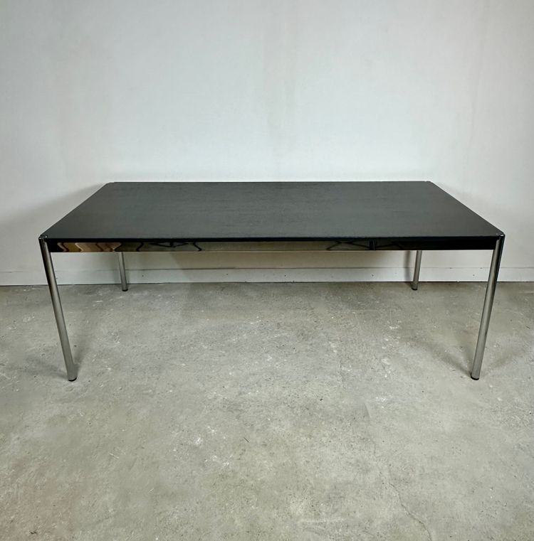 Table USM Haller T59 stratifié noir et acier chromé