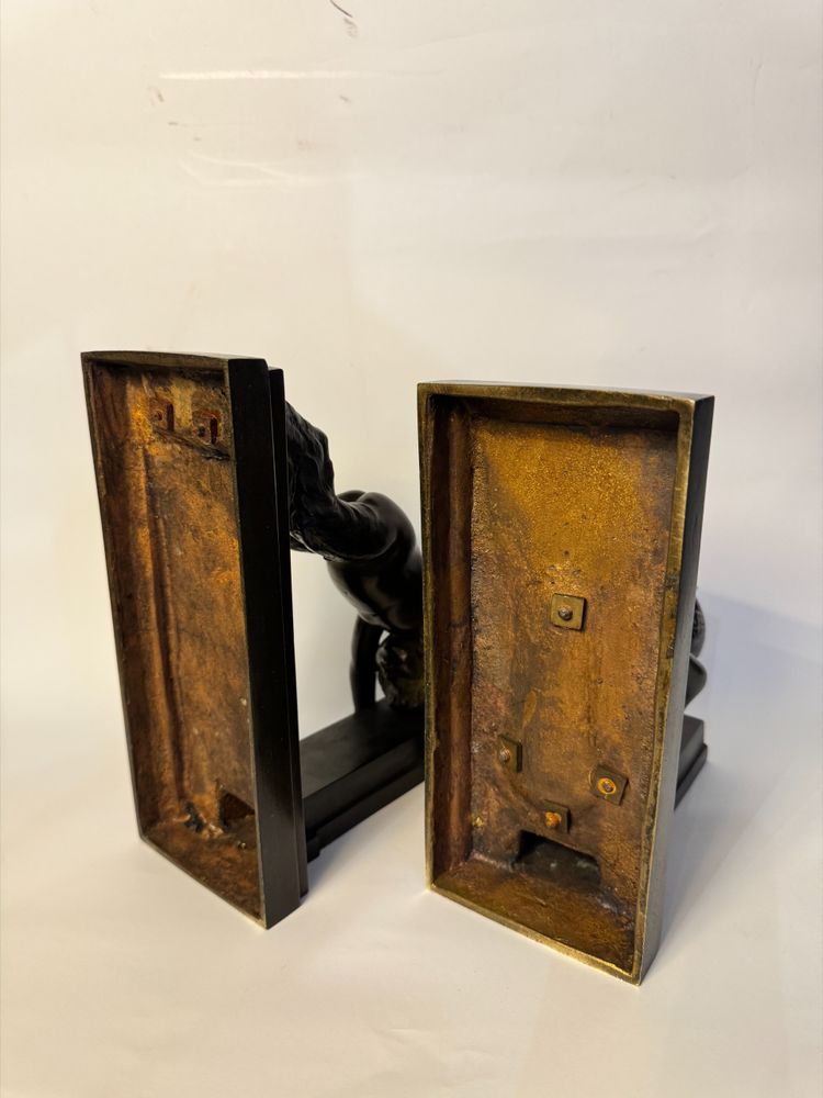 Coppia di fermalibri ArtDeco - Piccoli fauni in bronzo - Paul Silvestre - Susse frères