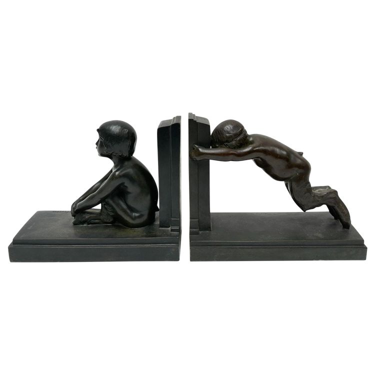Coppia di fermalibri ArtDeco - Piccoli fauni in bronzo - Paul Silvestre - Susse frères
