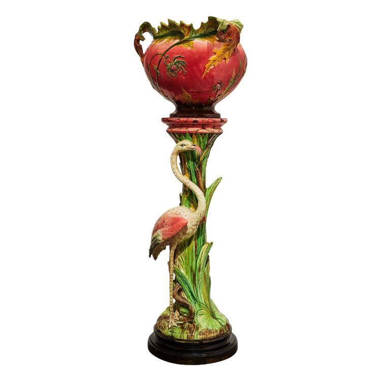 D. Massier, Komplett mit flämischer Rose und Disteln, Jugendstil-Keramik-Barbotine