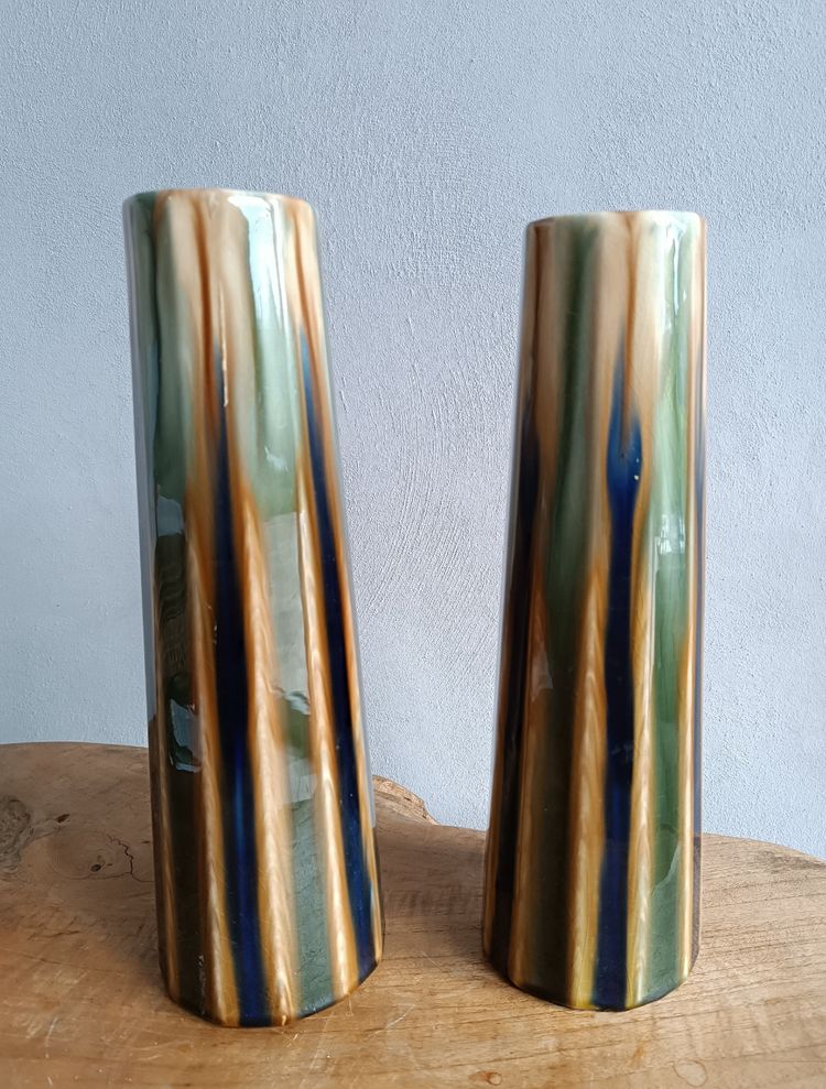Gustave de Bruyn Pair of Art Nouveau slip vases