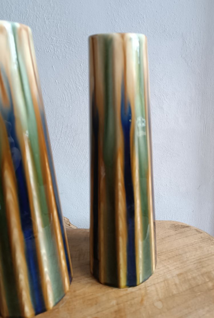 Gustave de Bruyn Pair of Art Nouveau slip vases