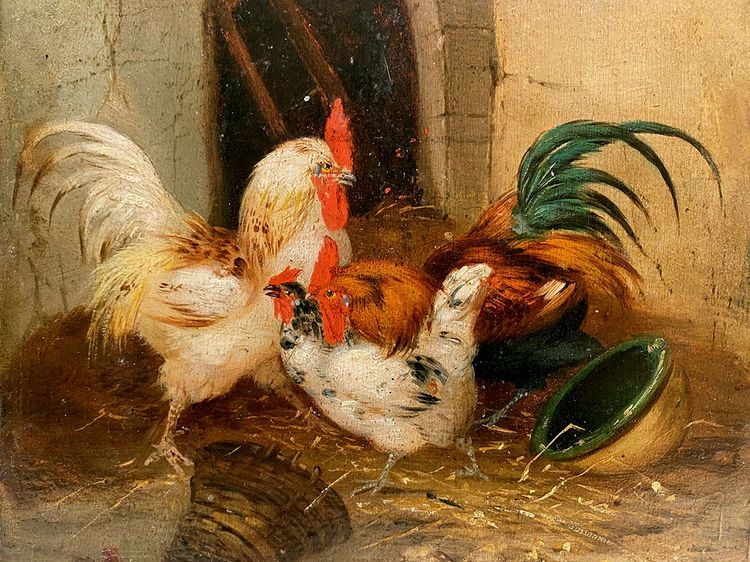 Claude Guilleminet (1821-1885). Scena di fattoria, olio su tavola