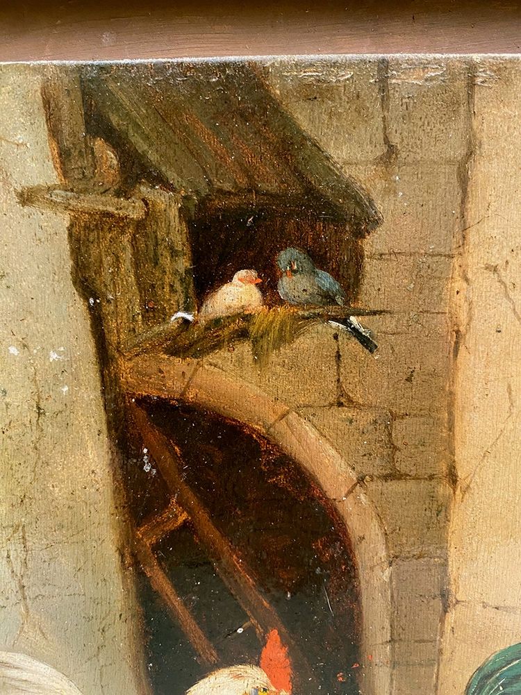 Claude Guilleminet (1821-1885). Scena di fattoria, olio su tavola