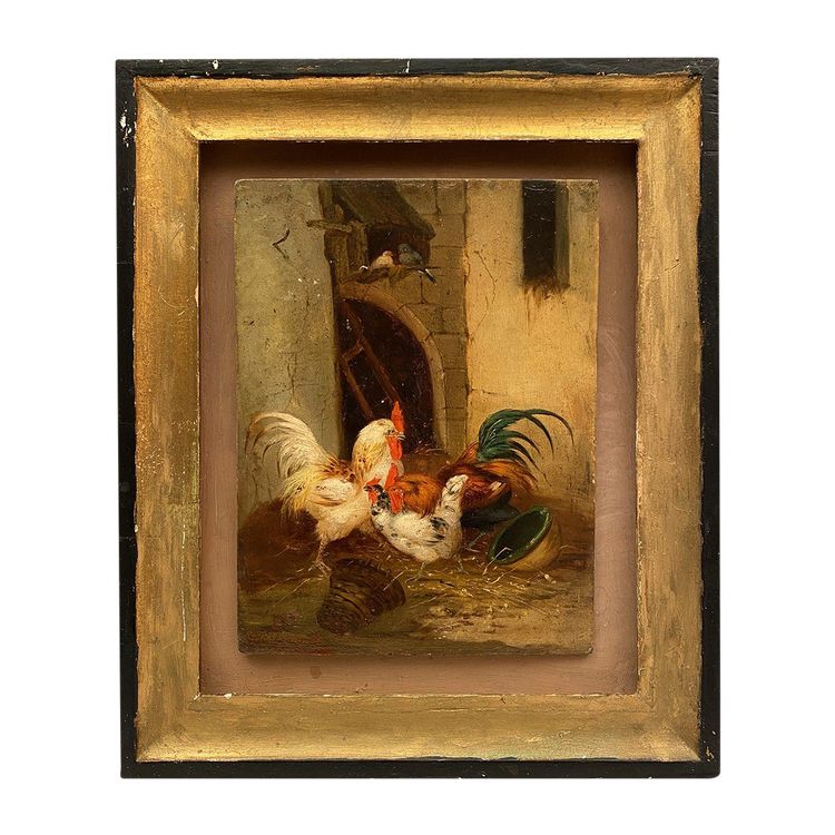 Claude Guilleminet (1821-1885). Scena di fattoria, olio su tavola
