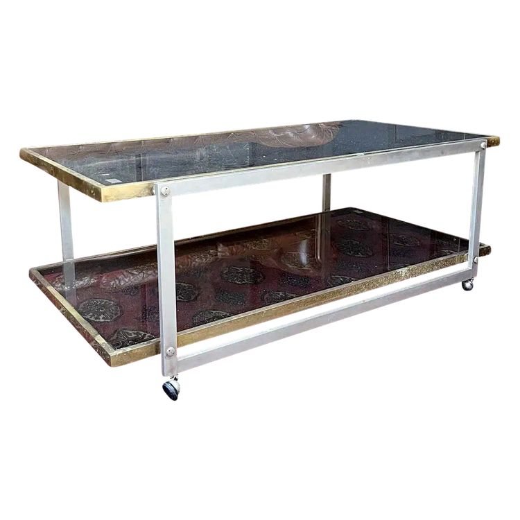 Table Basse En Laiton Et Inox Avec Verre Fumé