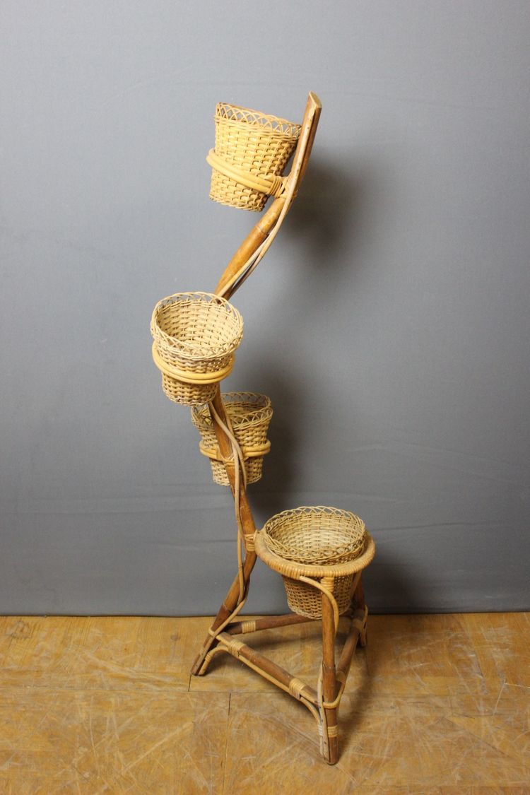 Rattan Plant Holder Circa 1970