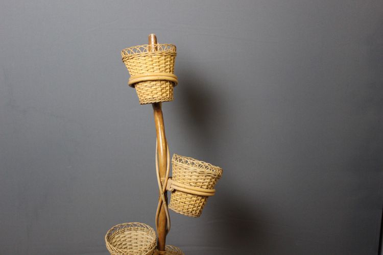 Rattan Plant Holder Circa 1970