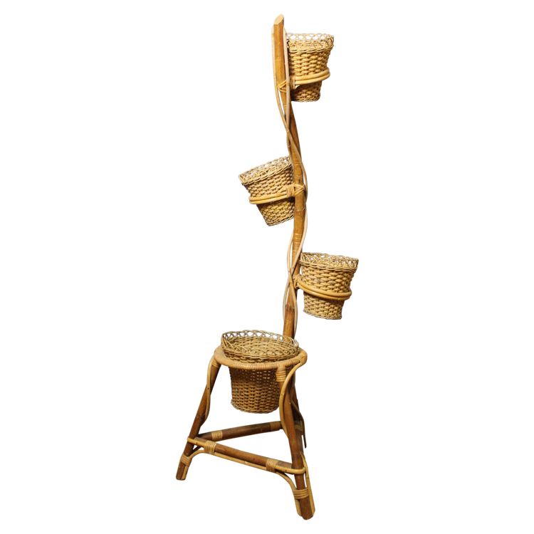 Rattan Plant Holder Circa 1970