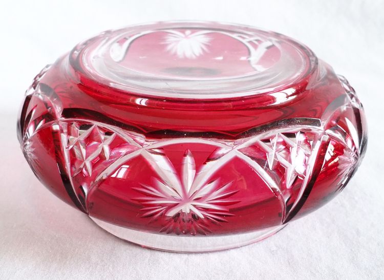 Scatola porta caramelle in cristallo Baccarat con sovrapposizione rosa - etichetta di carta