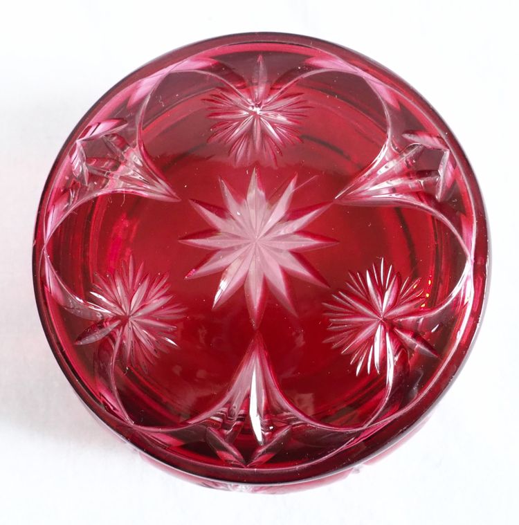 Scatola porta caramelle in cristallo Baccarat con sovrapposizione rosa - etichetta di carta