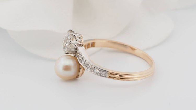 Anello Toi et Moi in oro bicolore 18kt, diamanti e perla coltivata