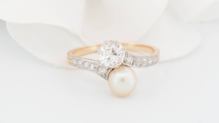Anello Toi et Moi in oro bicolore 18kt, diamanti e perla coltivata