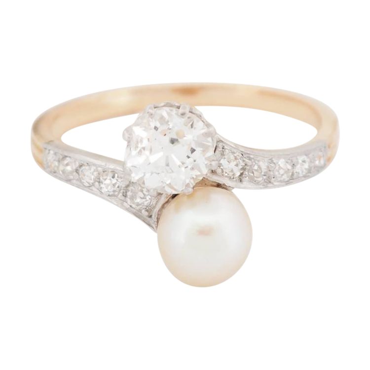 Anello Toi et Moi in oro bicolore 18kt, diamanti e perla coltivata