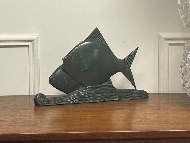  Raro bronzo Art Deco pesce verde patinato circa 1930 