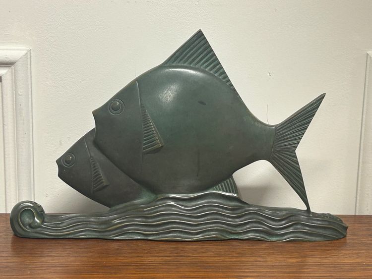  Raro bronzo Art Deco pesce verde patinato circa 1930 