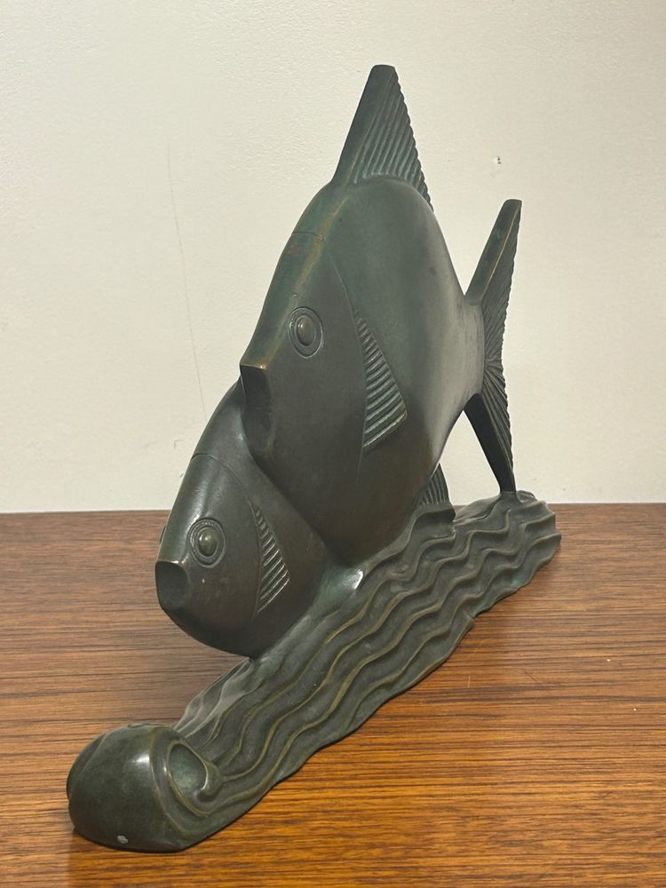  Raro bronzo Art Deco pesce verde patinato circa 1930 