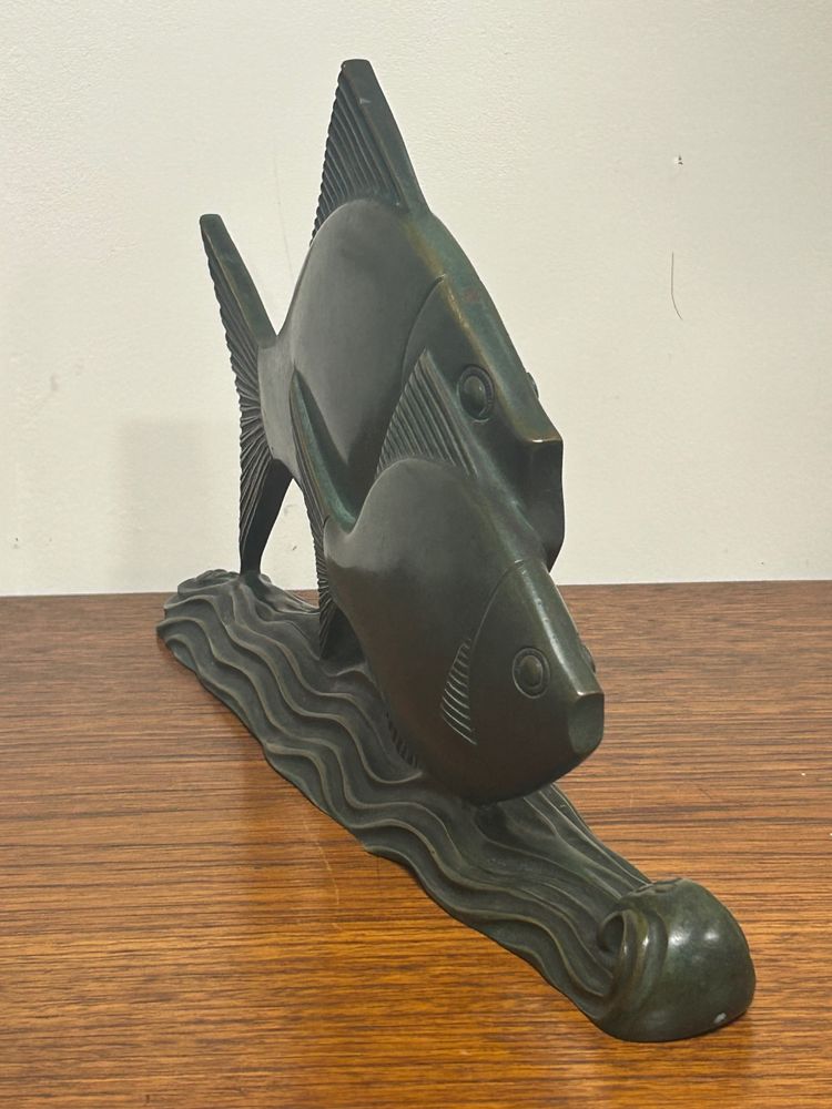  Raro bronzo Art Deco pesce verde patinato circa 1930 