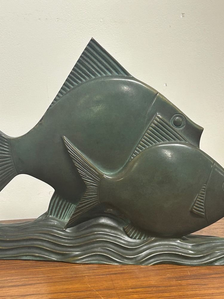  Raro bronzo Art Deco pesce verde patinato circa 1930 