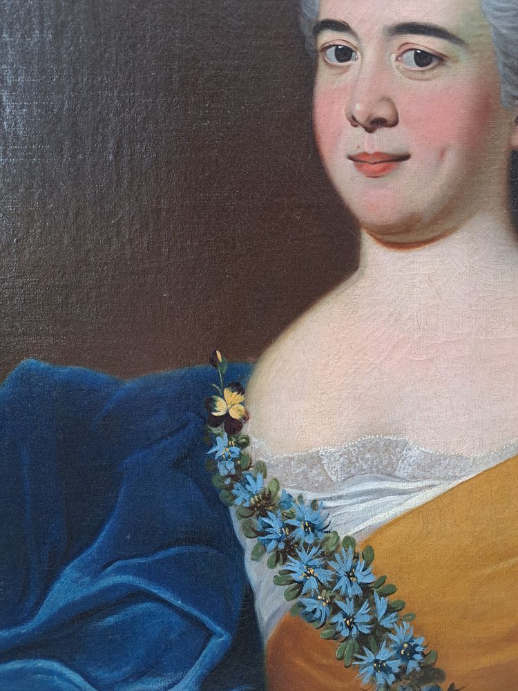 Ecole Du XVIIIème Siècle, Portrait De Dame à la robe bleue Signé Au Dos Hubart 1741